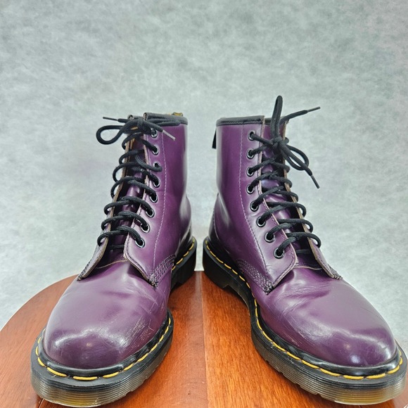 Dr. Martens 1460 Purple Leather Ankle Boots Women's Combat Lace Up Boots Vintage - Picture 1 of 10